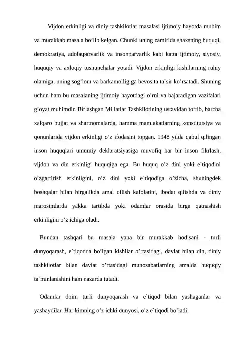 Vijdon erkinligi va diniy tashkilotlar 2