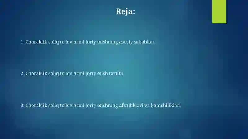 Kvartal taksiyonomasini tatbiq qilish 2