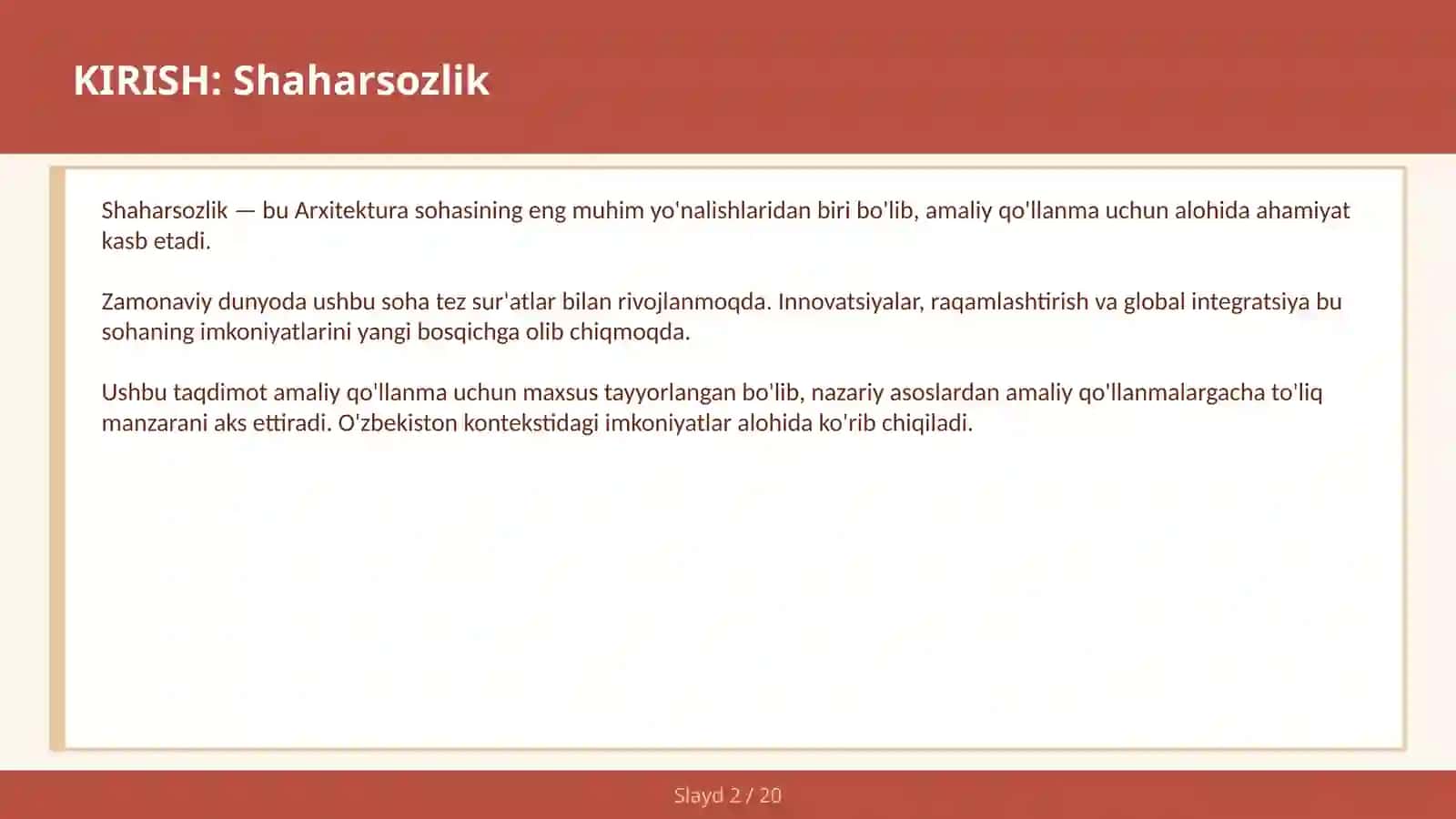 Shaharsozlik amaliy qo'llanma 2