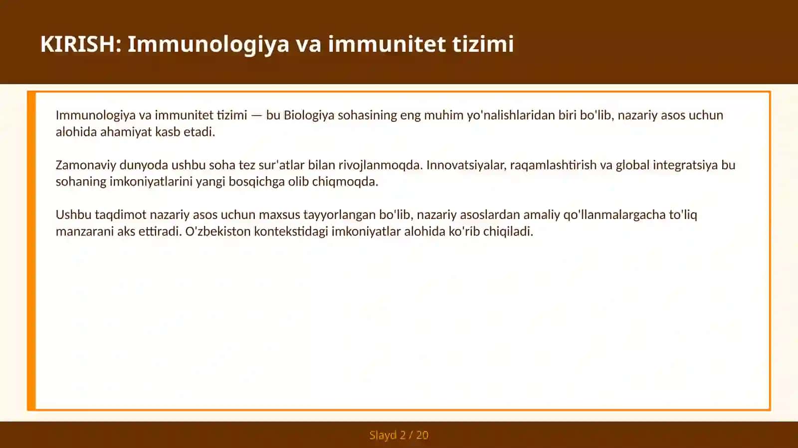 IMMUNOLOGIYA VA IMMUNITET TIZIMI 2