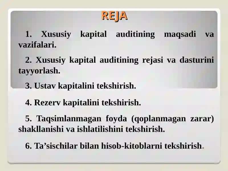 Xususiy kapital shakllanishi va ta'sischilar bilan hisoblashishlar audit 2