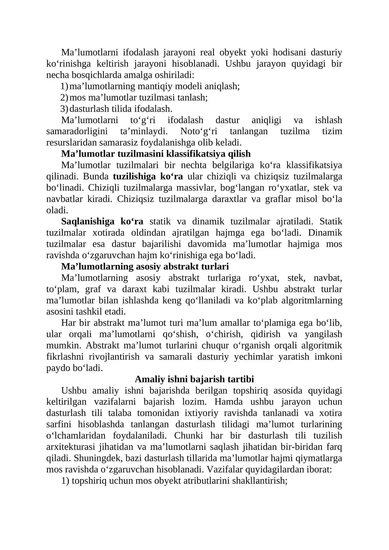Ma'lumotlar turlari va algoritmlar 2