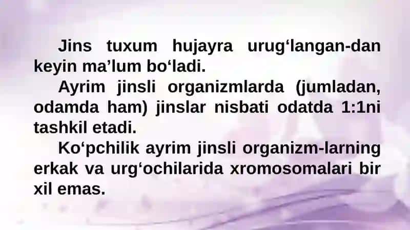 Xromosomalar va Jinsiy Urug'lanish 2