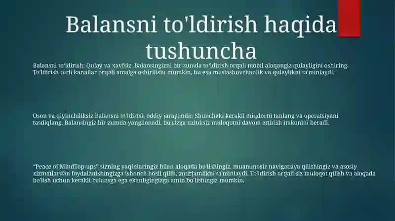 Balansni To'Ldirish 2