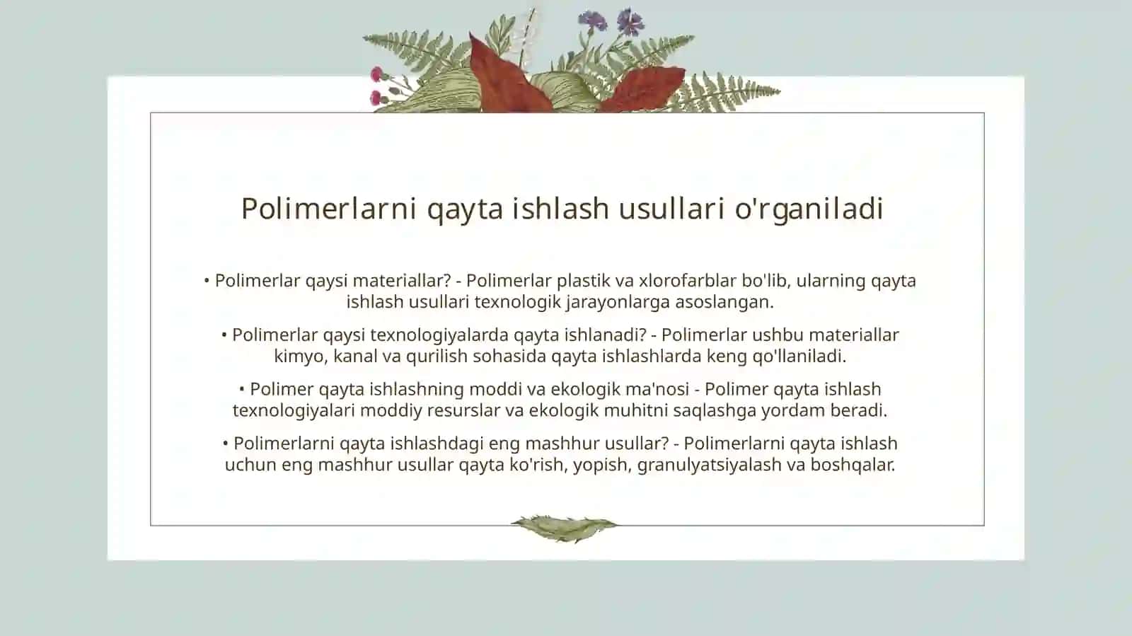Polimerlarni qayta ishlash va barqarorlik 2