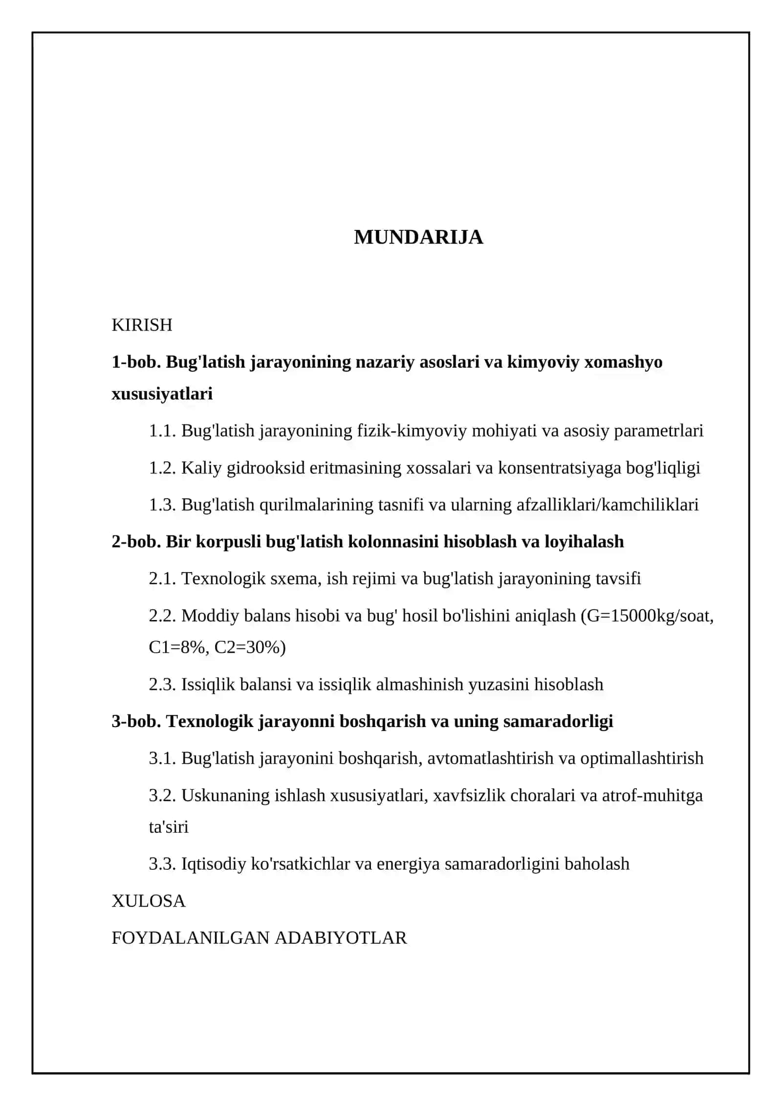Bir korpusli bug’latish kolonnasi 2