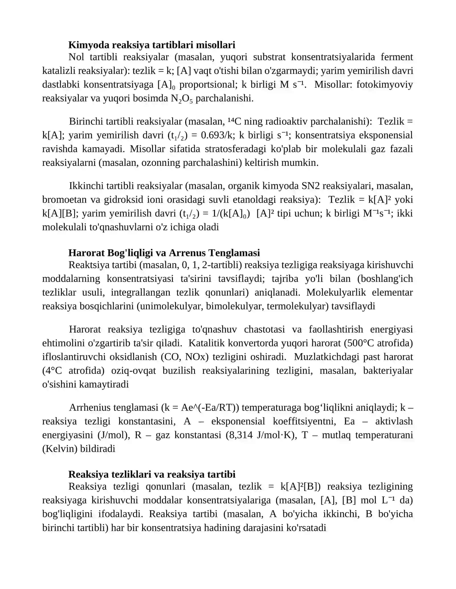 Reaksiyalarning tartibi va molekulyarligi 2