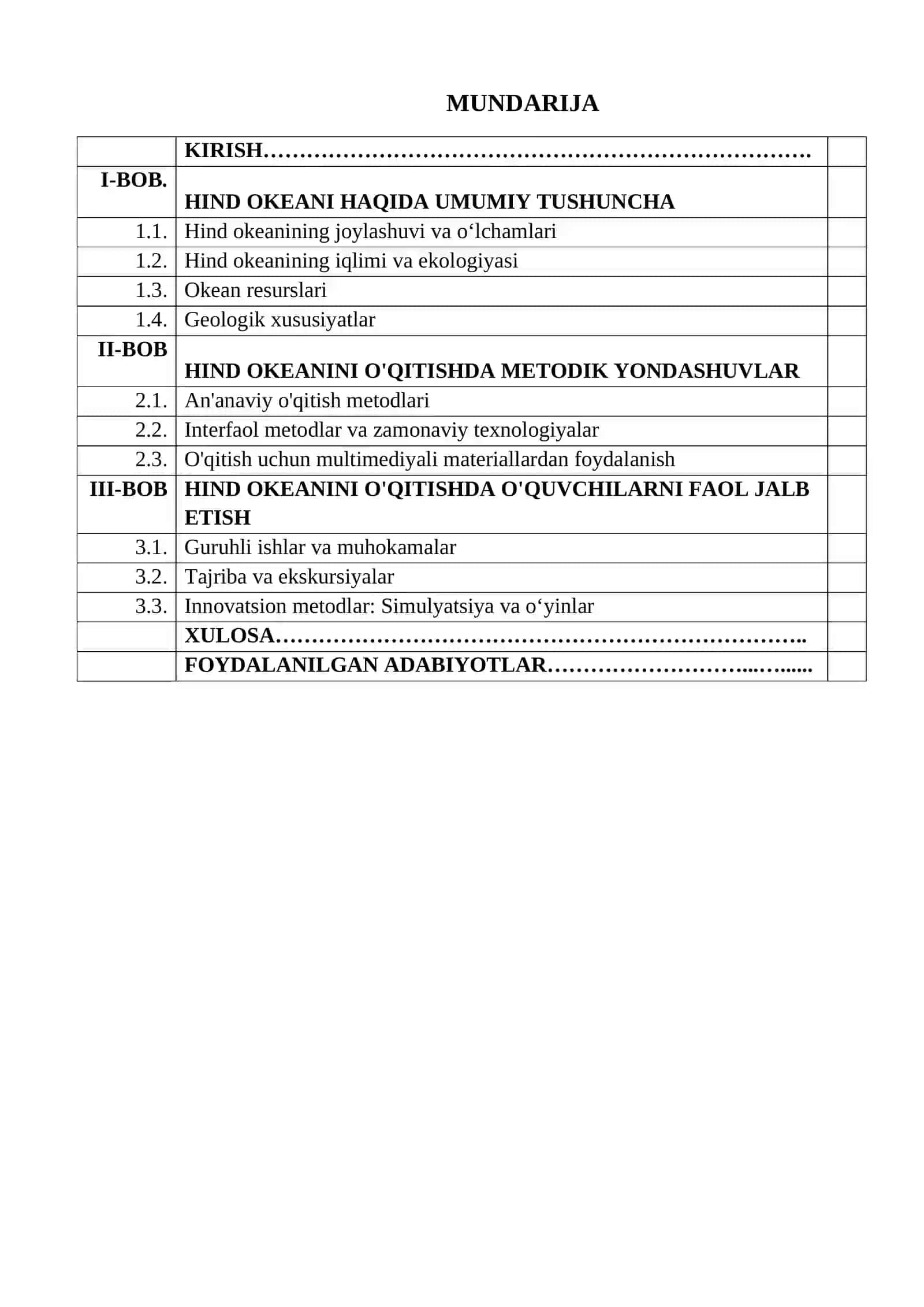 Materiklar va okeanlar geografiyasi kursida “Hind okeani” mavzusini o’rganish metodikasi 2