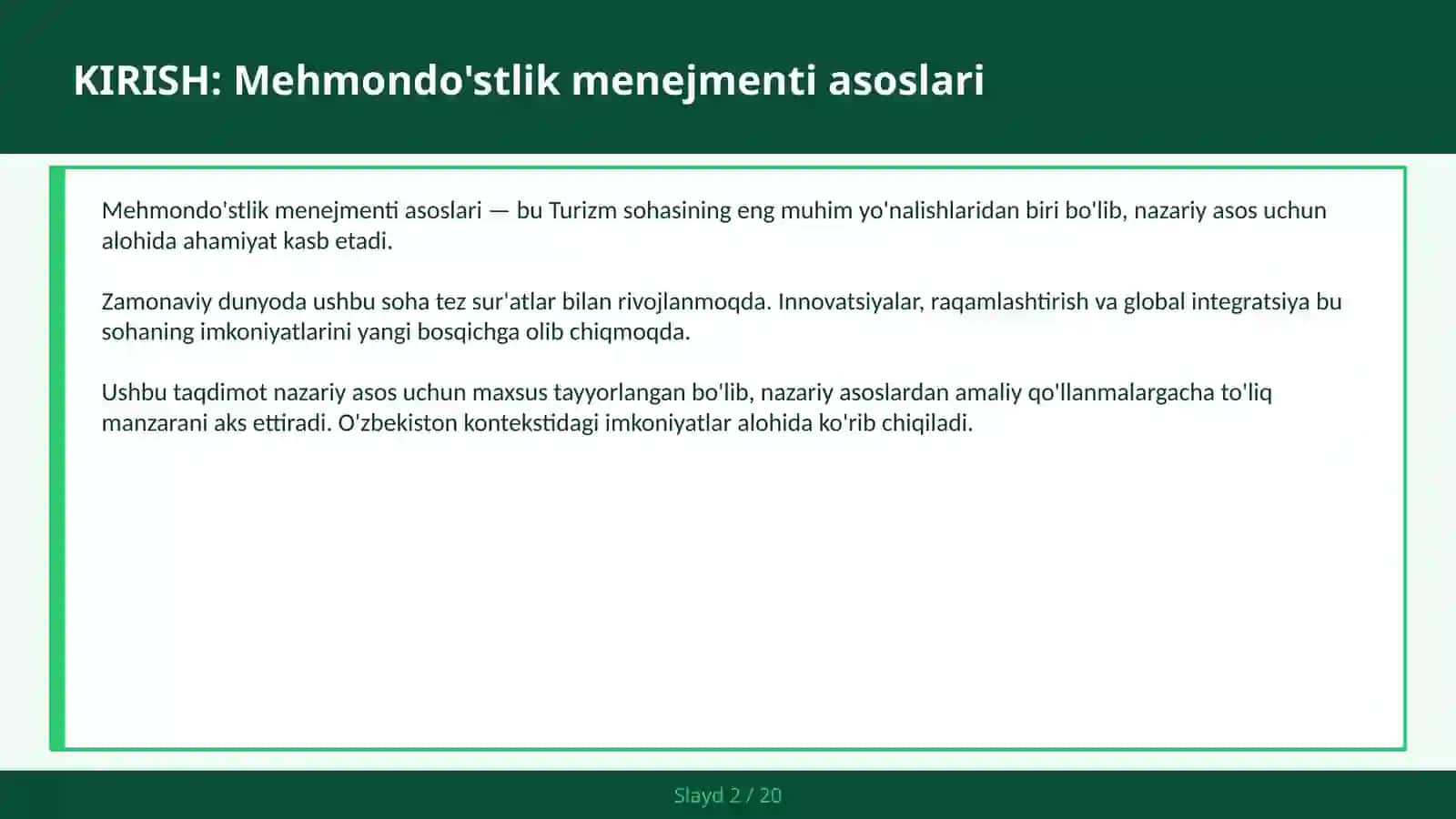 MEHMONDO'STLIK MENEJMENTI ASOSLARI 2