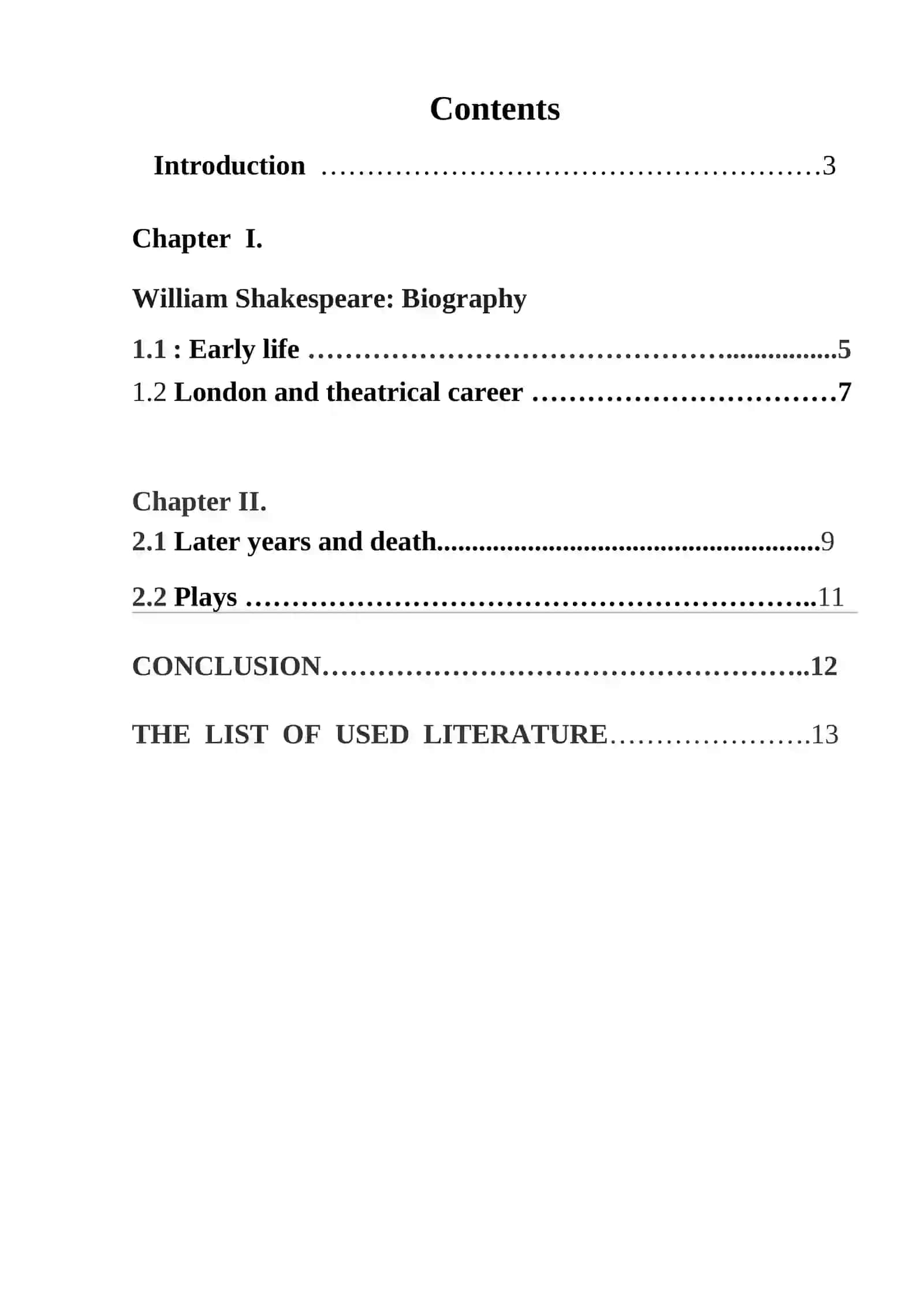 Course Work on William Shakespeare 2
