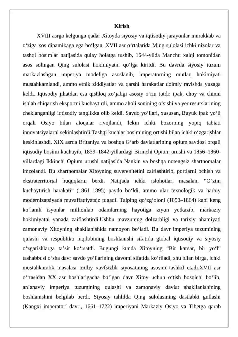 XVII-asrning o`rtasida – XX-asrning boshida Xitoy 2