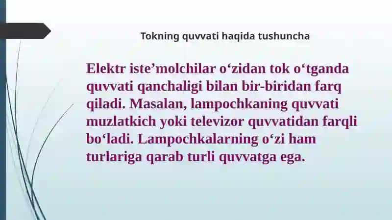 Elektr tokining quvvati 2
