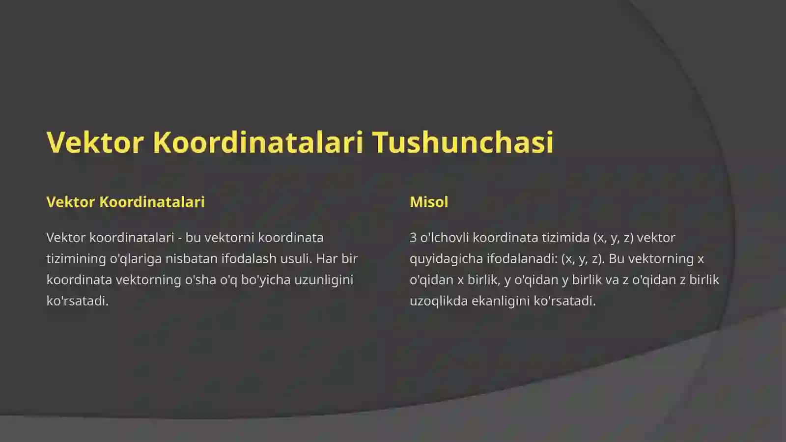 Vektor Koordinatalari va Qism Fazolari 2