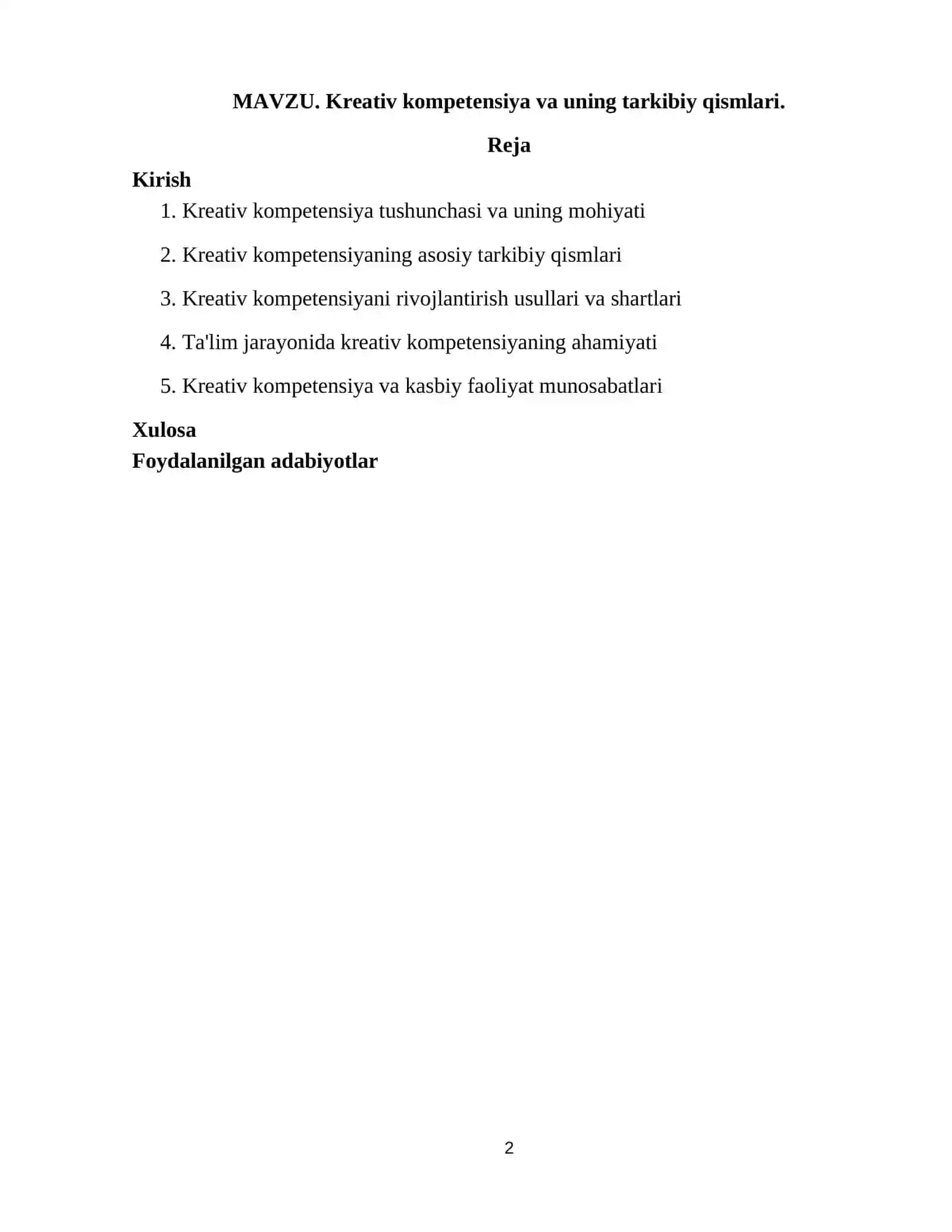 Kreativ kompetensiya va uning tarkibiy qismlari 2
