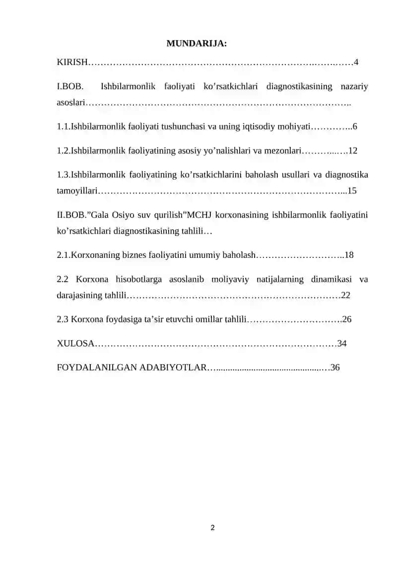 Ishbilarmonlik faoliyati ko’rsatkichlarining diagnostikasi 2