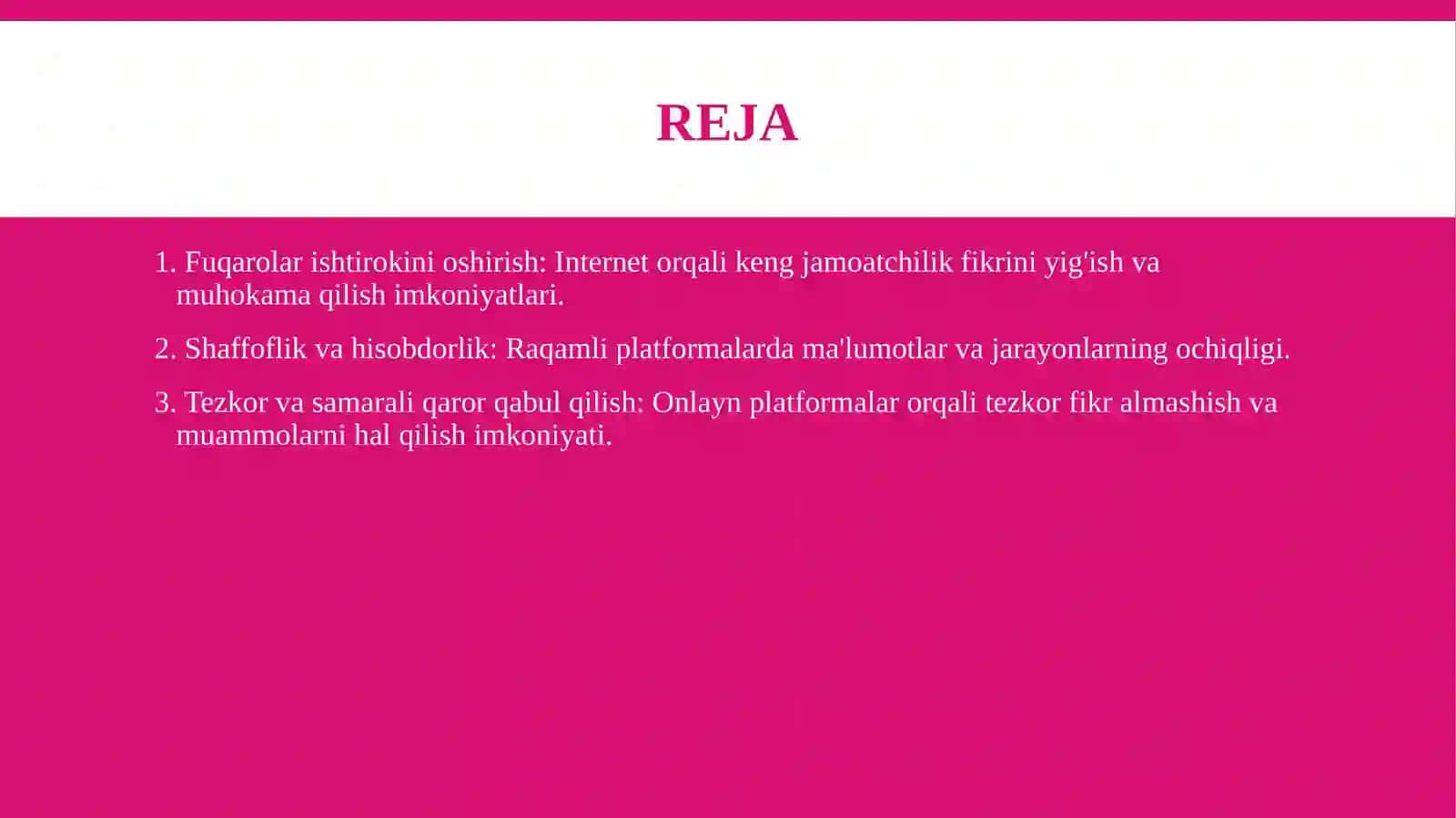 Internetga asoslangan Demokratiyaning afzalliklari. 2
