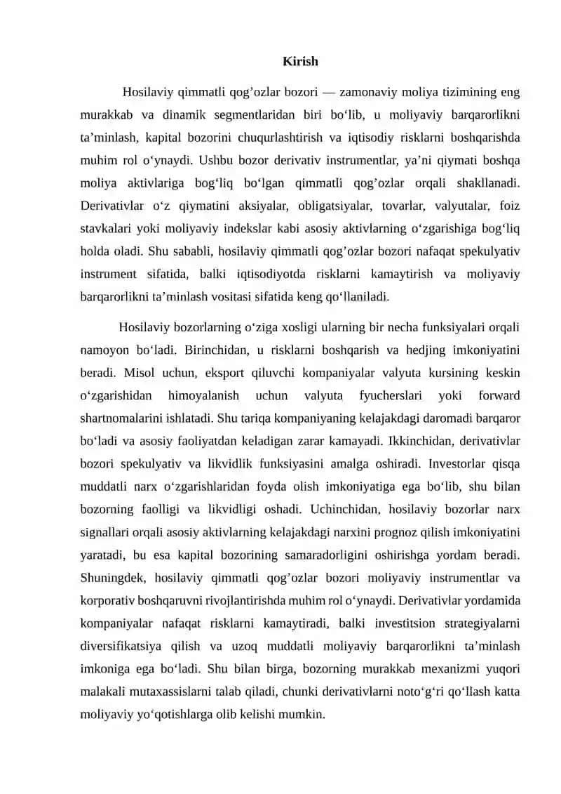 Hosilaviy qimmatli qog’ozlar bozori 2