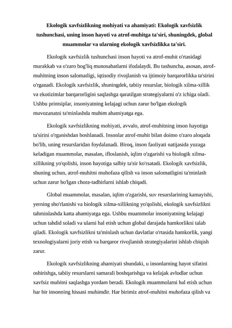 Ekologik xavfsizlikni tahminlash printsiplari 2