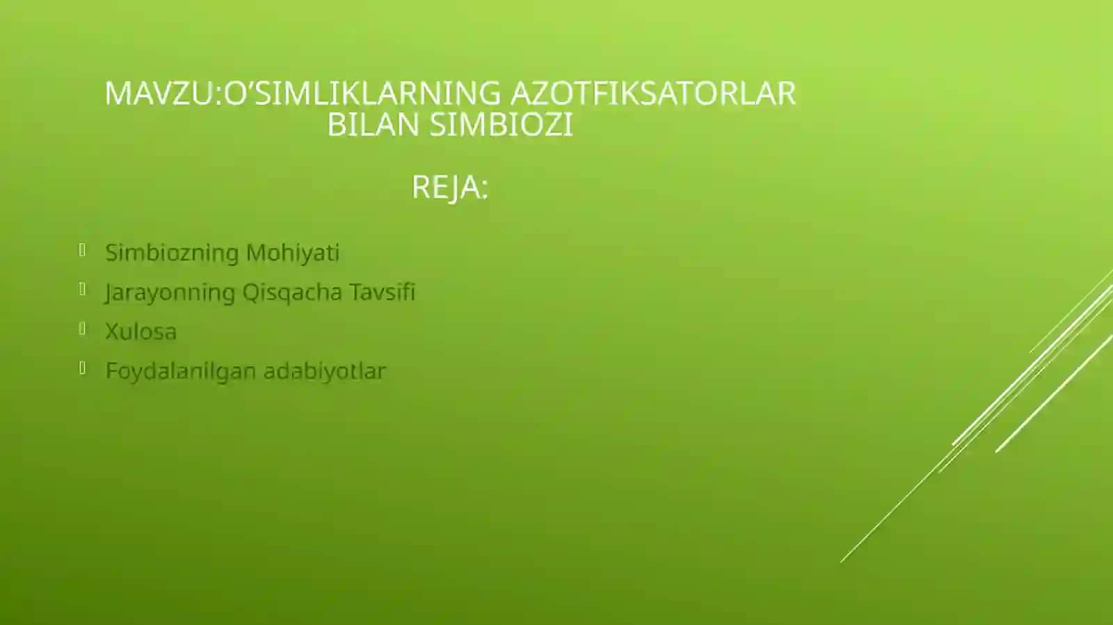 O’SIMLIKLARNING AZOTFIKSATORLAR BILAN SIMBIOZI 2