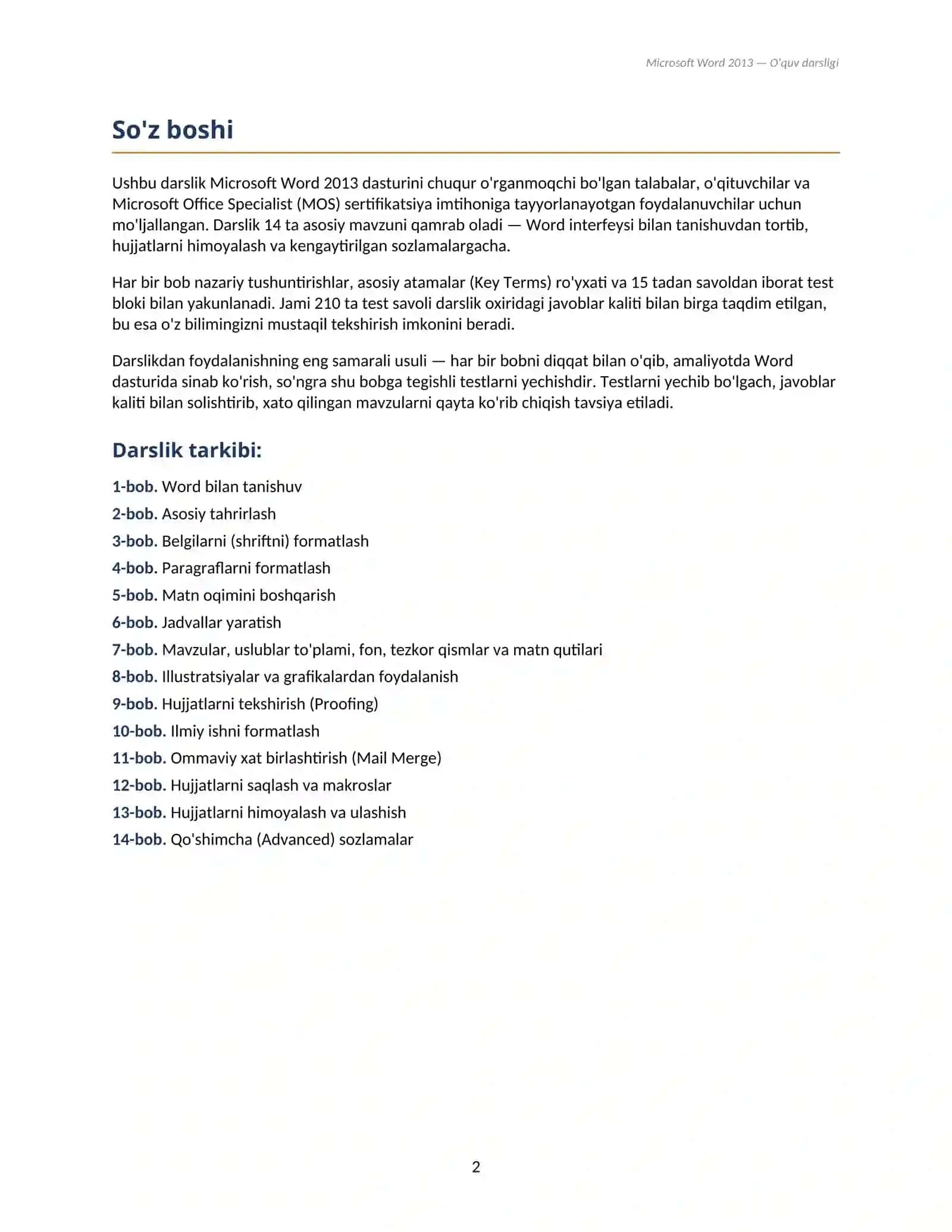 Word 2013 Attestatsiya To'lliq darslik 2