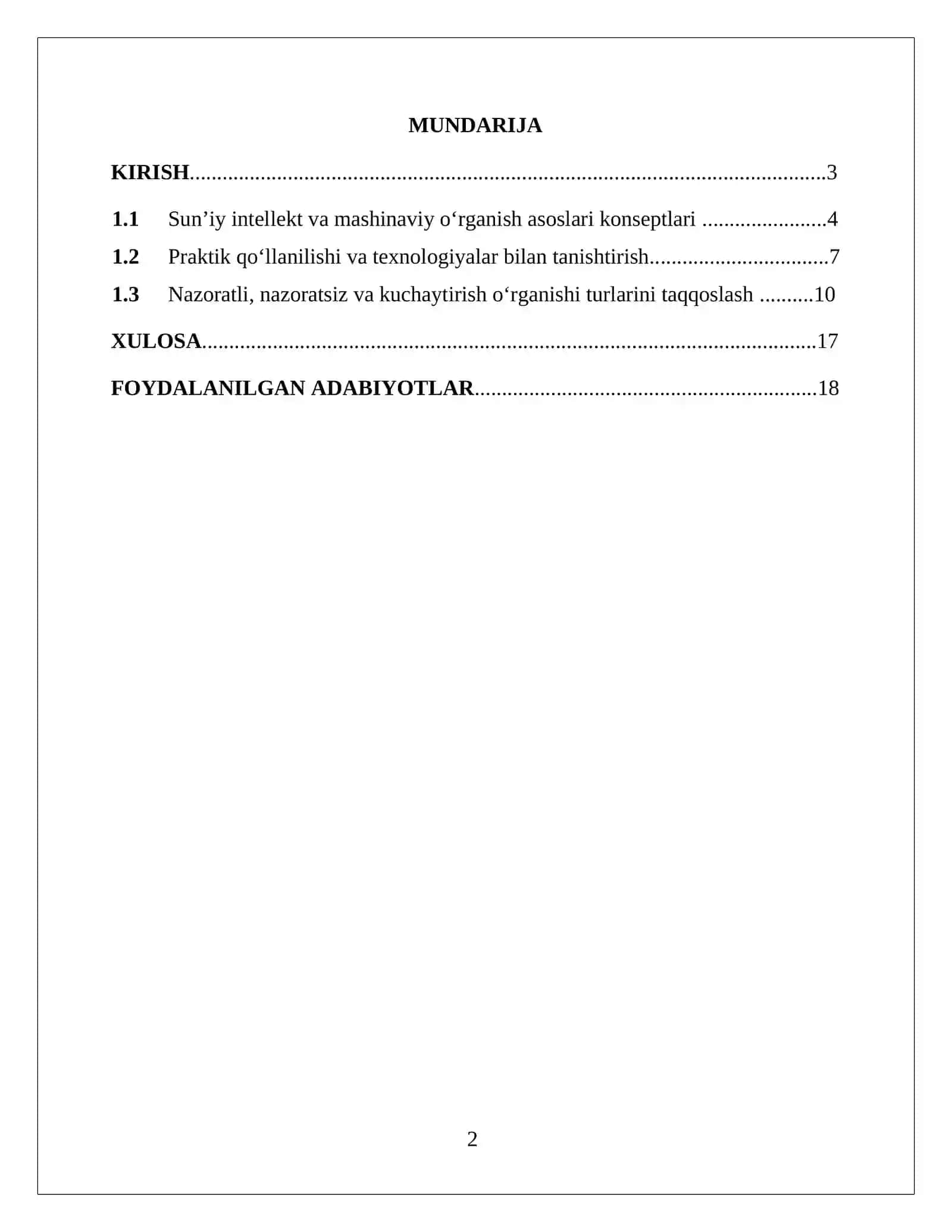 Sun’iy intellekt va mashinaviy o‘rganish asoslari 2