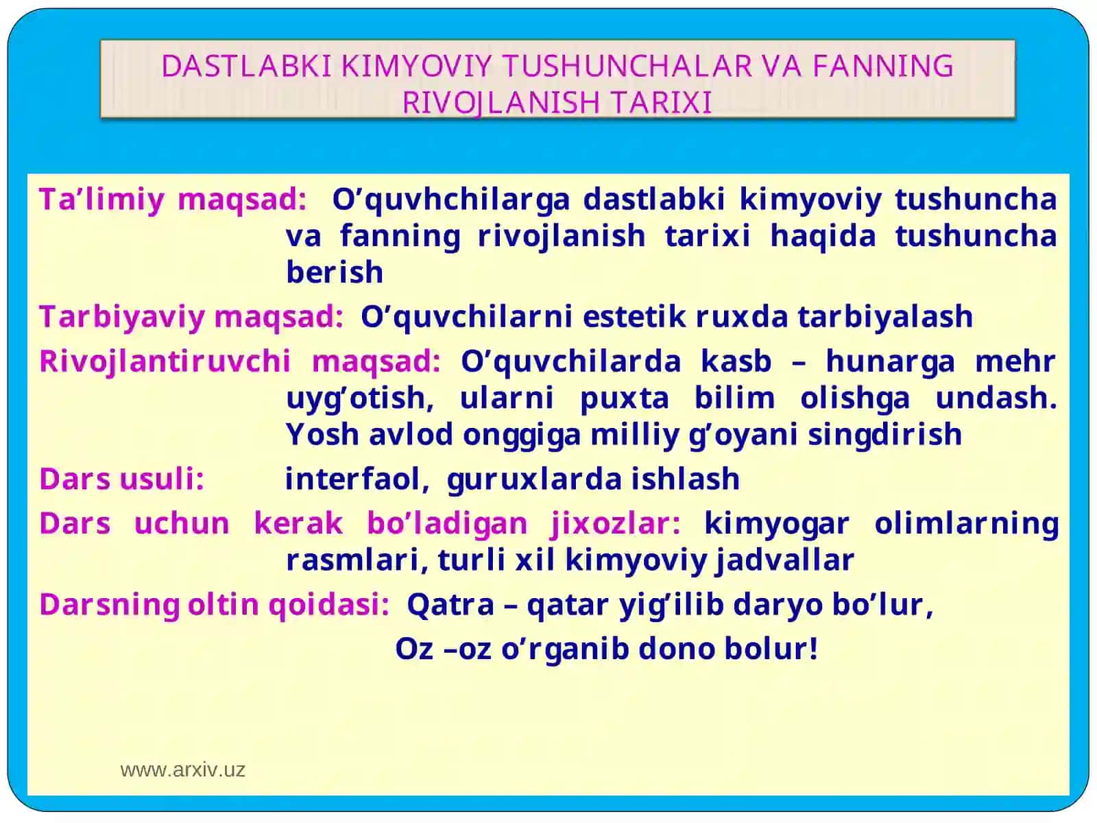 Dastlabki kimyoviy tushunchalar va fanning rivojlanish tarixi 2
