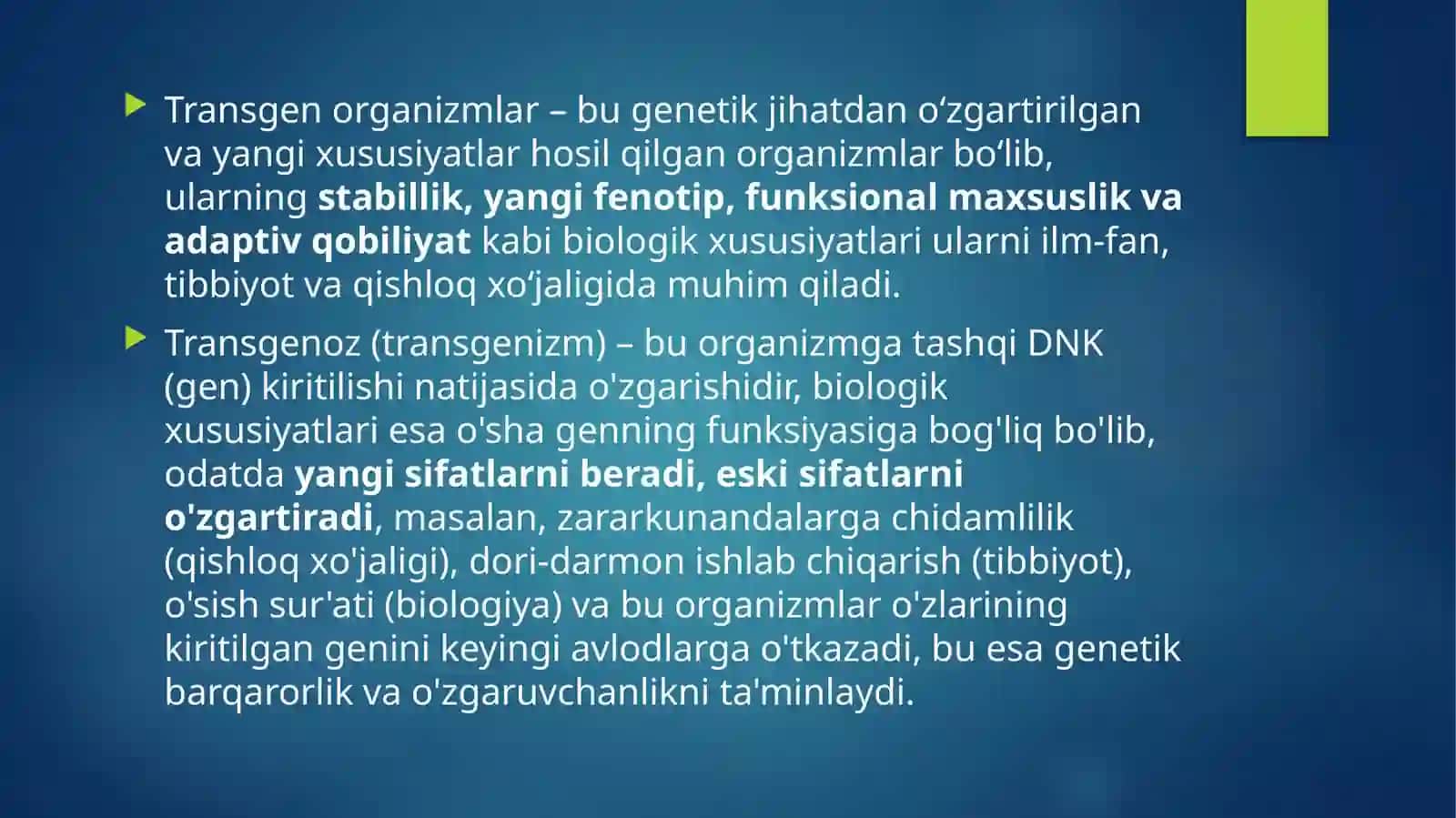 Transgenozni biologik xususiyatlari 2