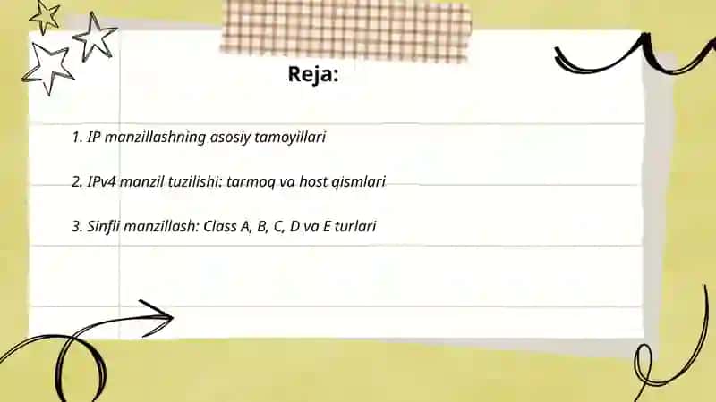 Tarmoqda manzillik tamoyillari 2