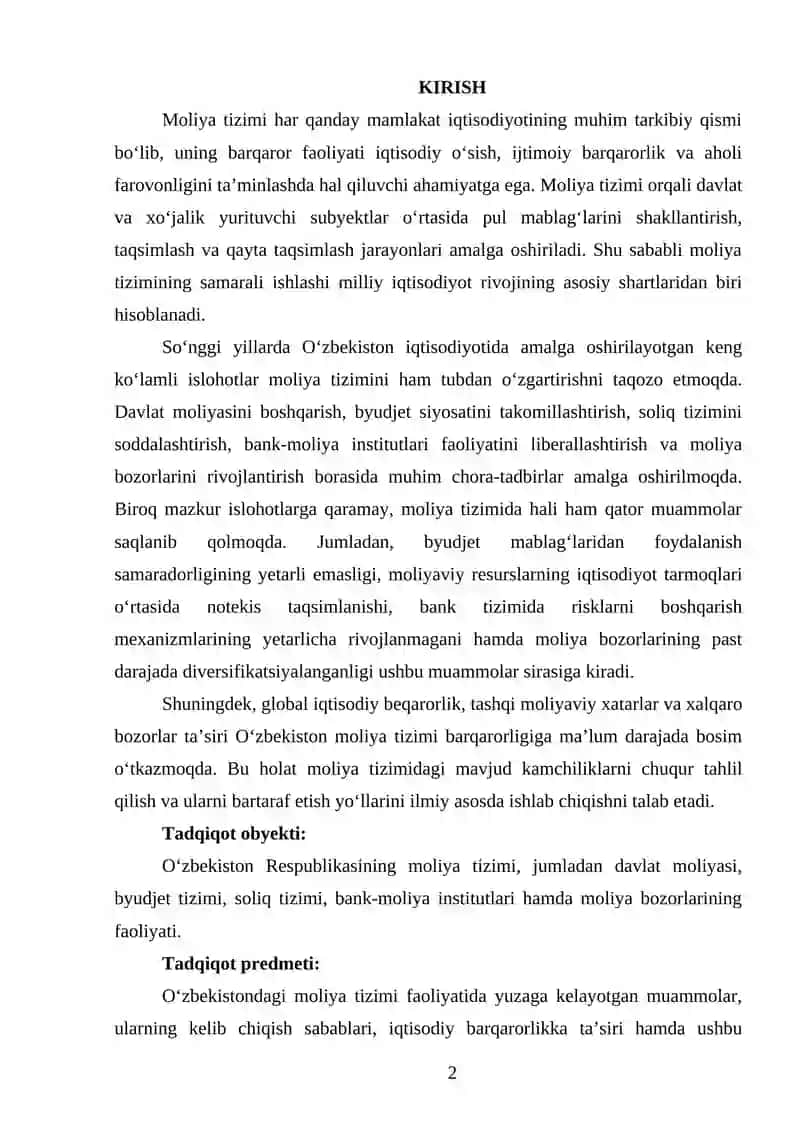 O‘ZBEKISTONDAGI MOLIYA TIZIMIDAGI MUAMMOLAR TAHLILI 2