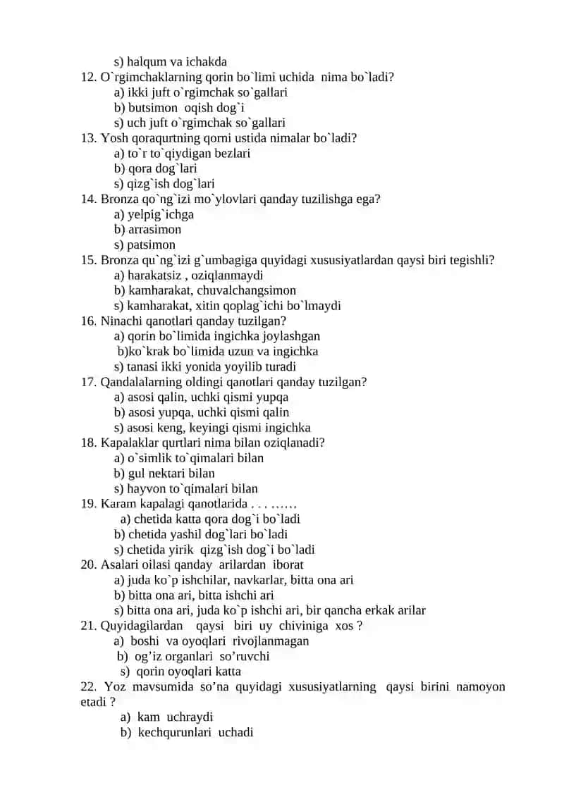 7-sinf uchun test savollari 2