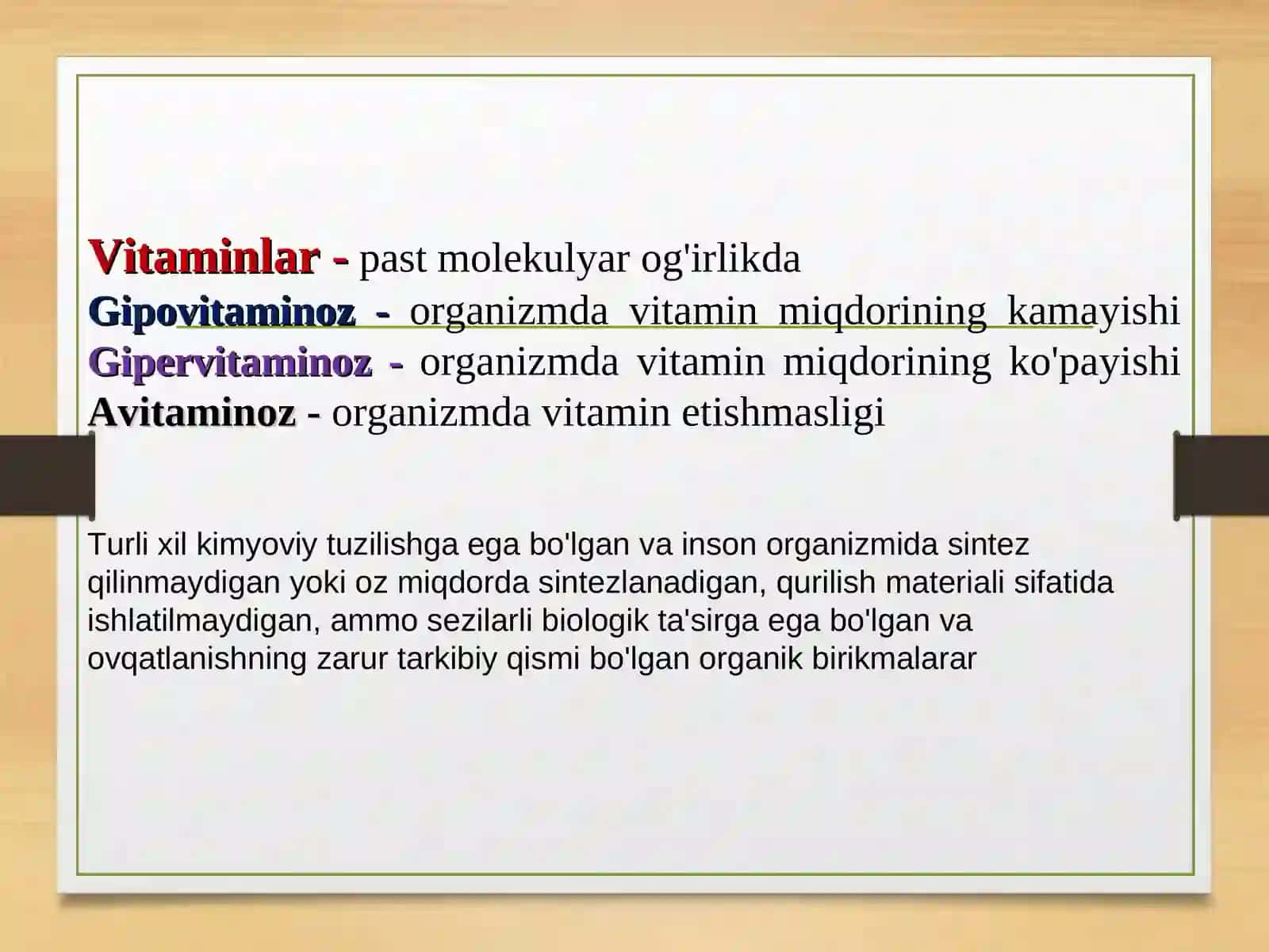 Vitaminlar, ularning organizmdagi funksiyalari, antivitaminlar 2