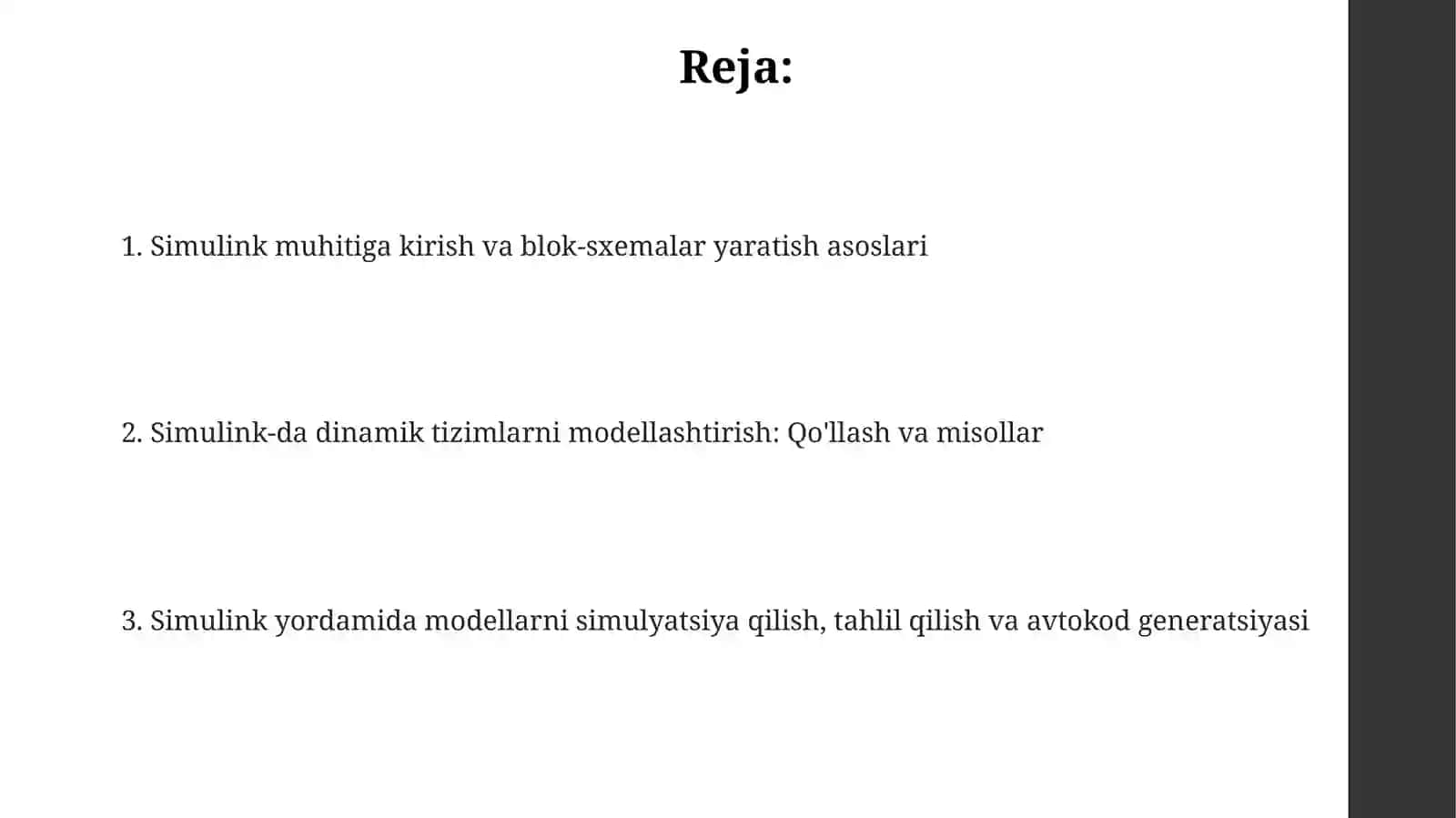 Dinamik sistemalarni simulikn paketi yordamida madellashtirish 2