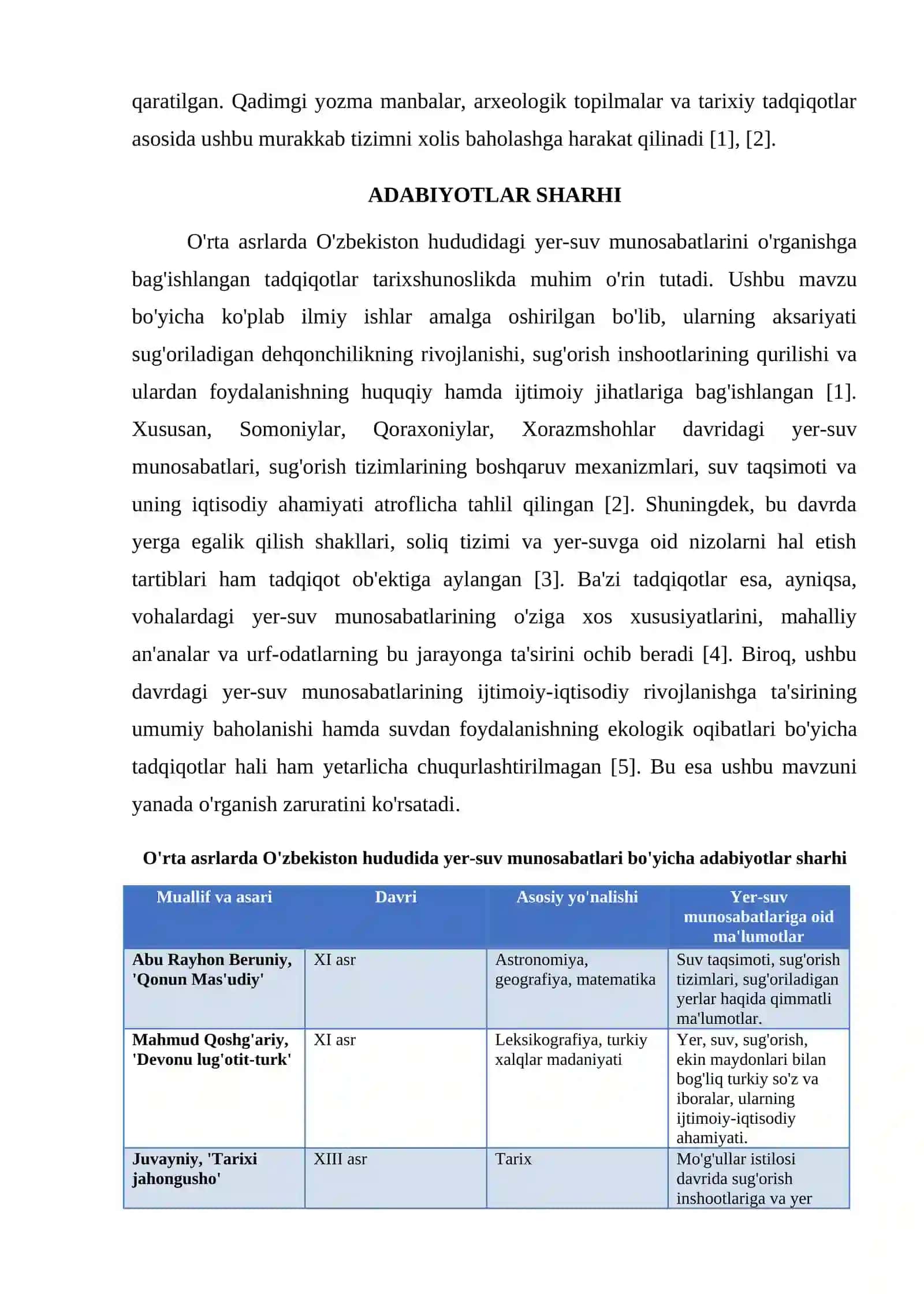 O'RTA ASRLARDA O'ZBEKISTON HUDUDIDA YER-SUV MUNOSABATLARI 2