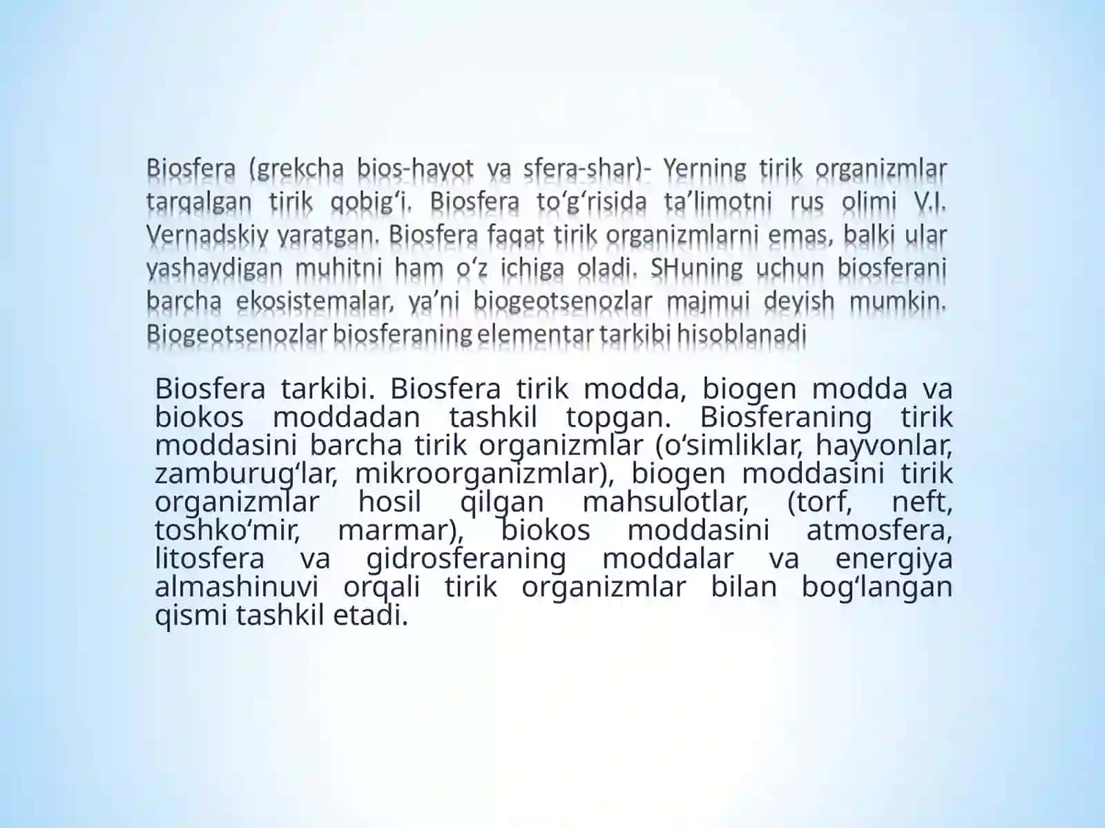 Biosfera, uning tarkibi va xossalari 2