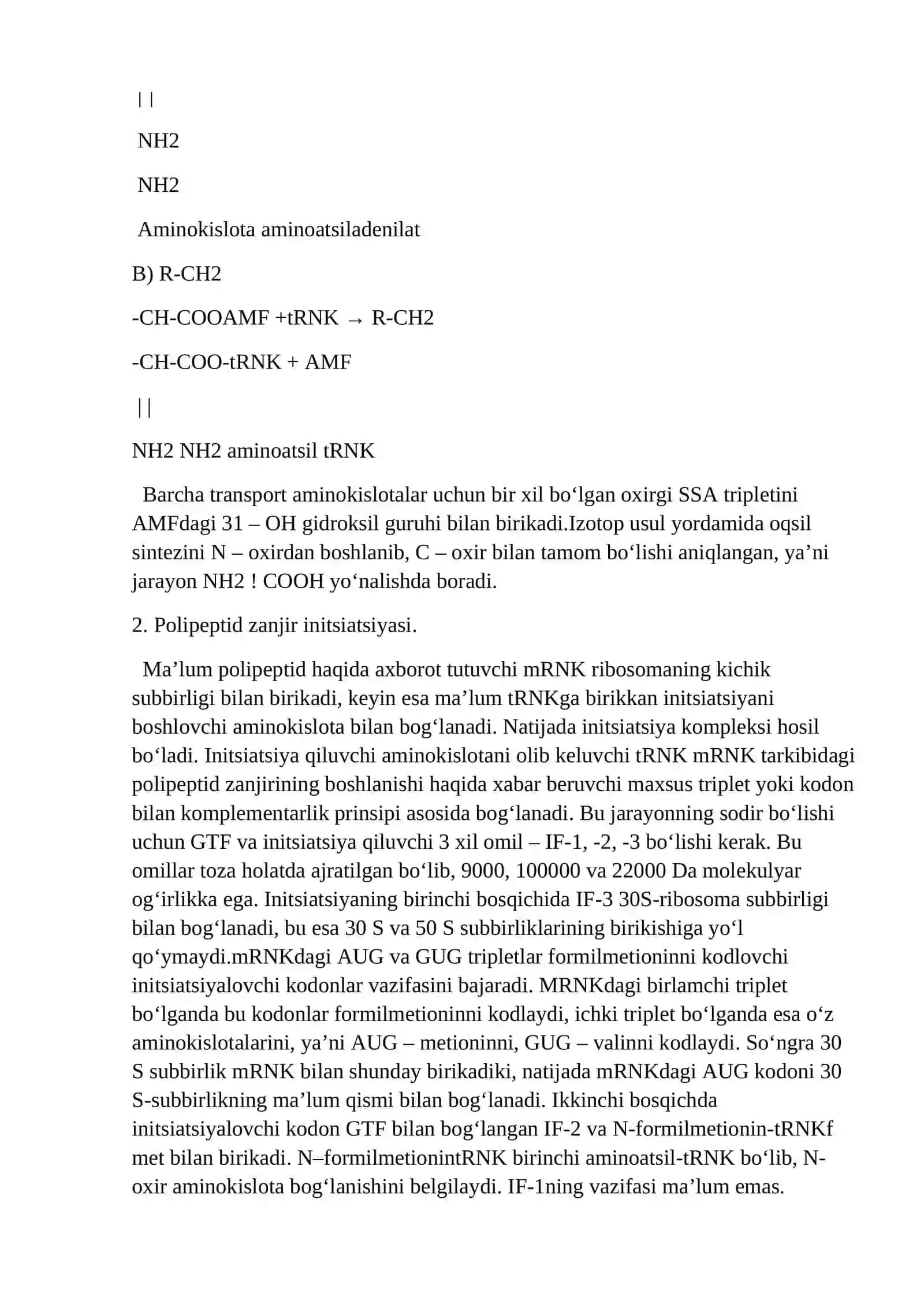 Oqsil sintezining asosiy bosqichlari 2