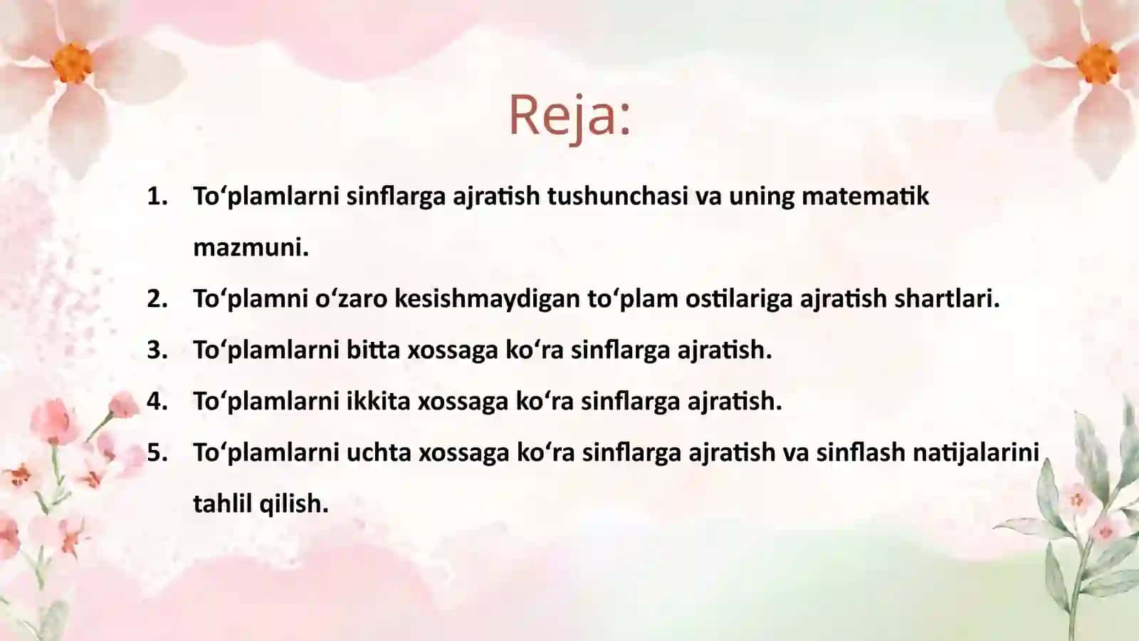 To‘plamlarni sinflarga ajratish 2