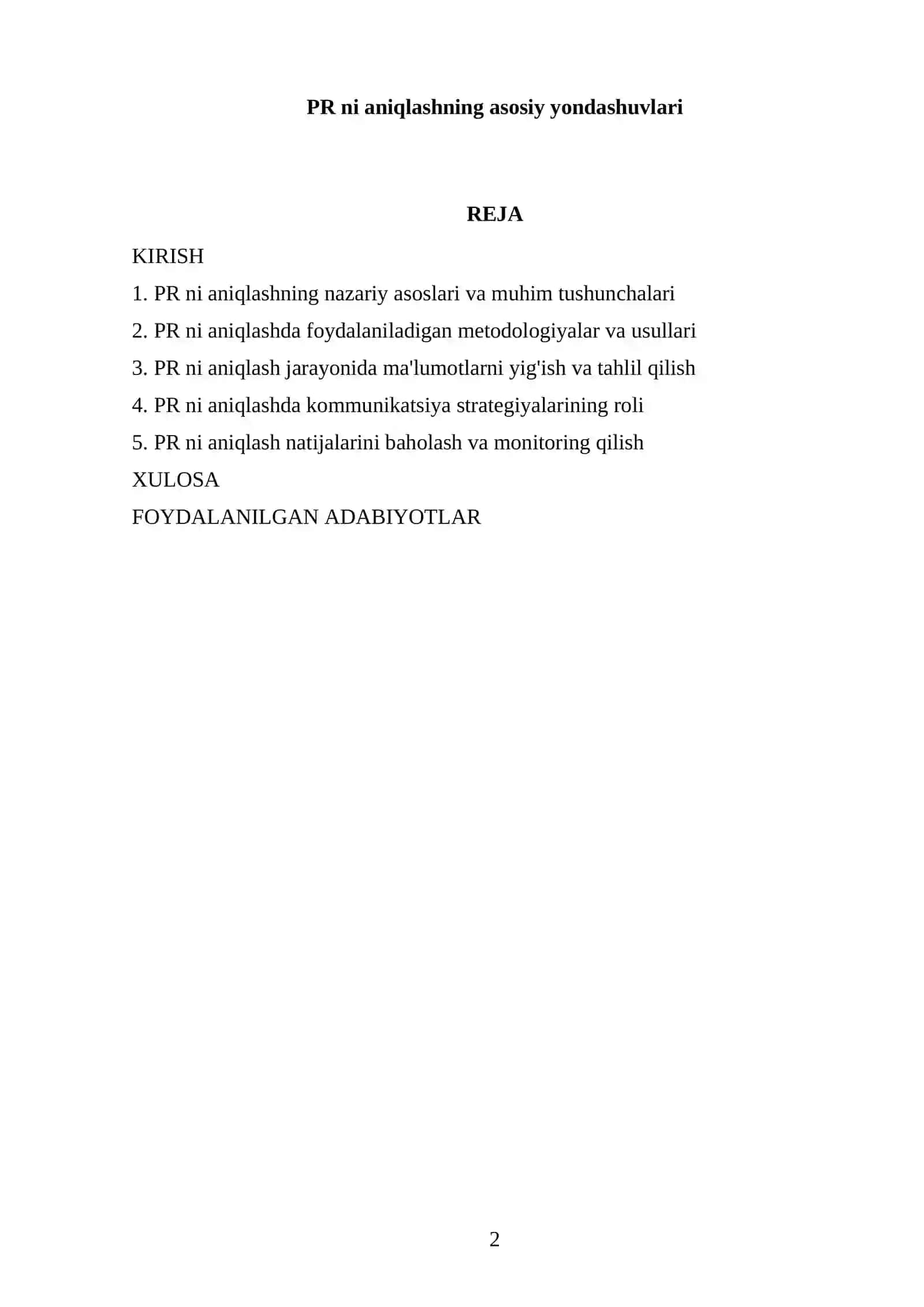 PR ni aniqlashning asosiy yondashuvlari 2