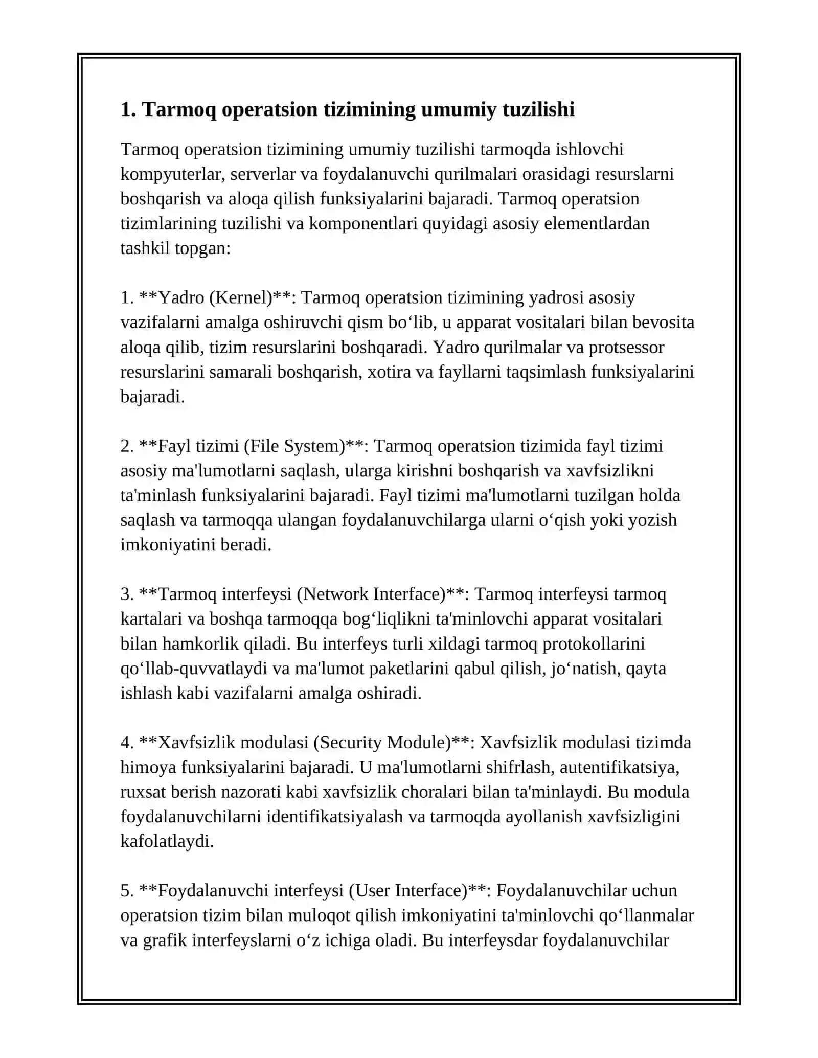 Tarmoq operatsion tizimi tuzilishi 2