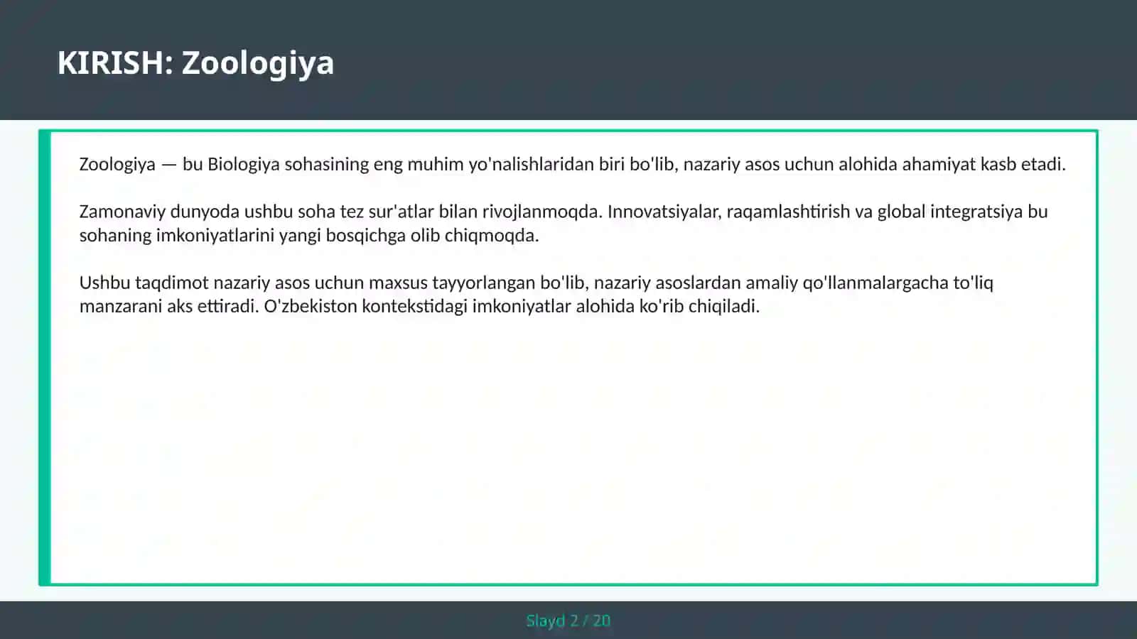 Umurtqalilar — nazariy asos 2