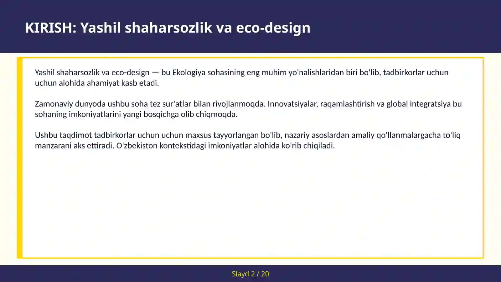 YASHIL SHAHARSOZLIK VA ECO-DESIGN 2