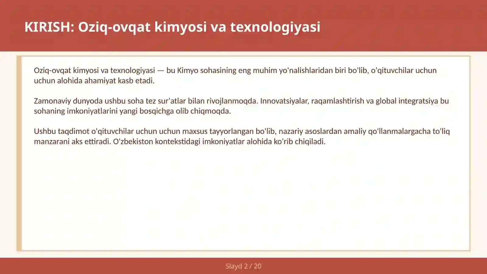 OZIQ-OVQAT KIMYOSI VA TEXNOLOGIYASI 2