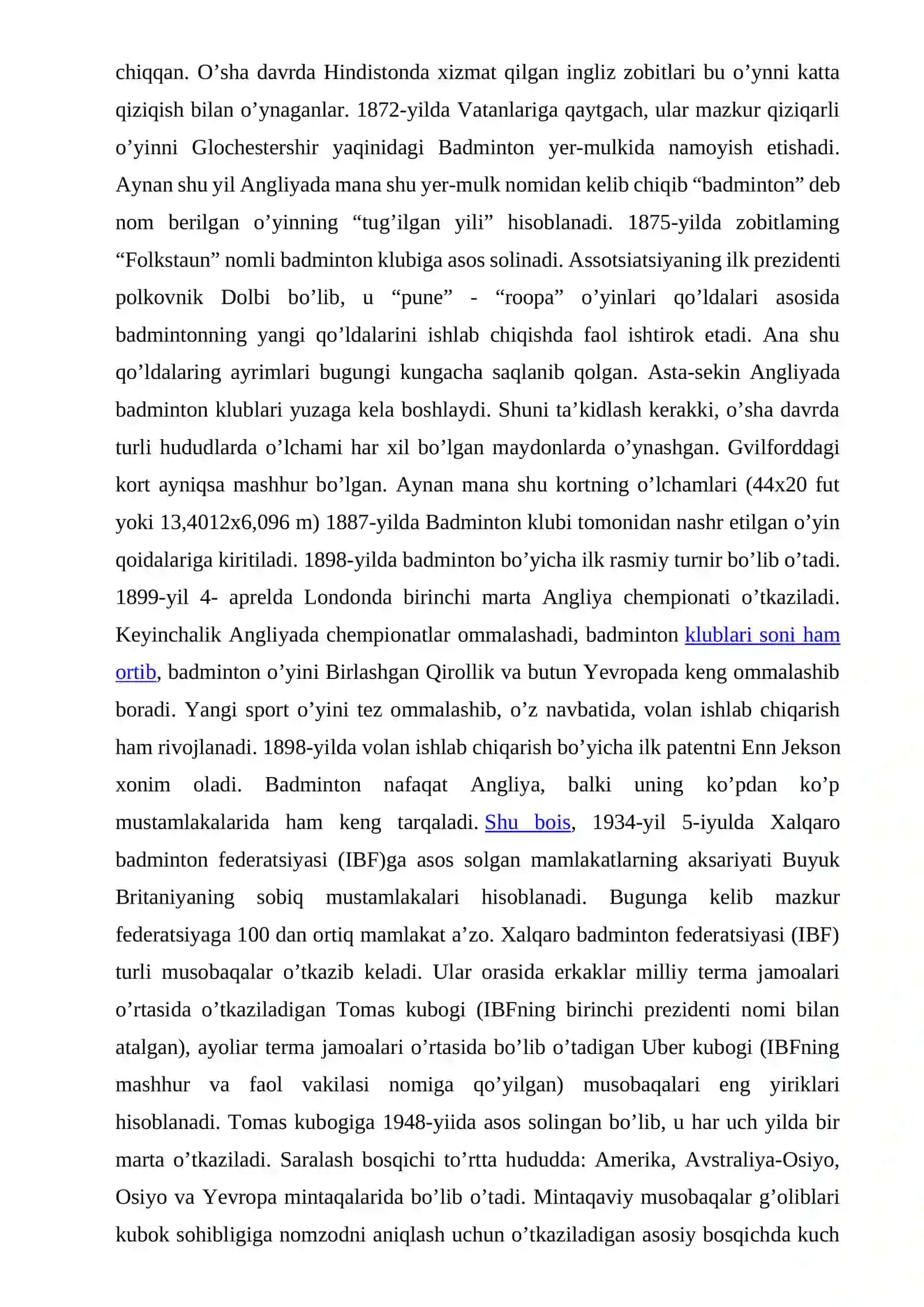 Badminton o‘yinining kelib chiqishi va rivojlanish tarixi 2