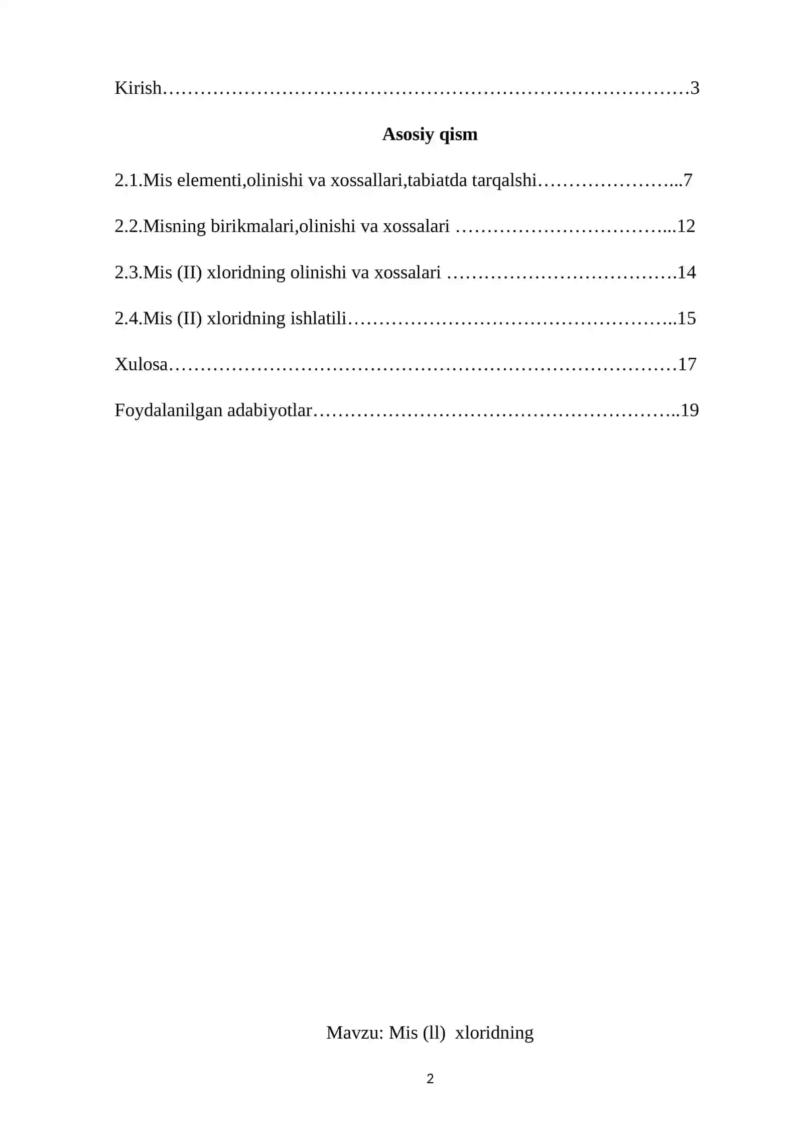 Mis (II) xlorid tuzining olinishi va xossalari 2