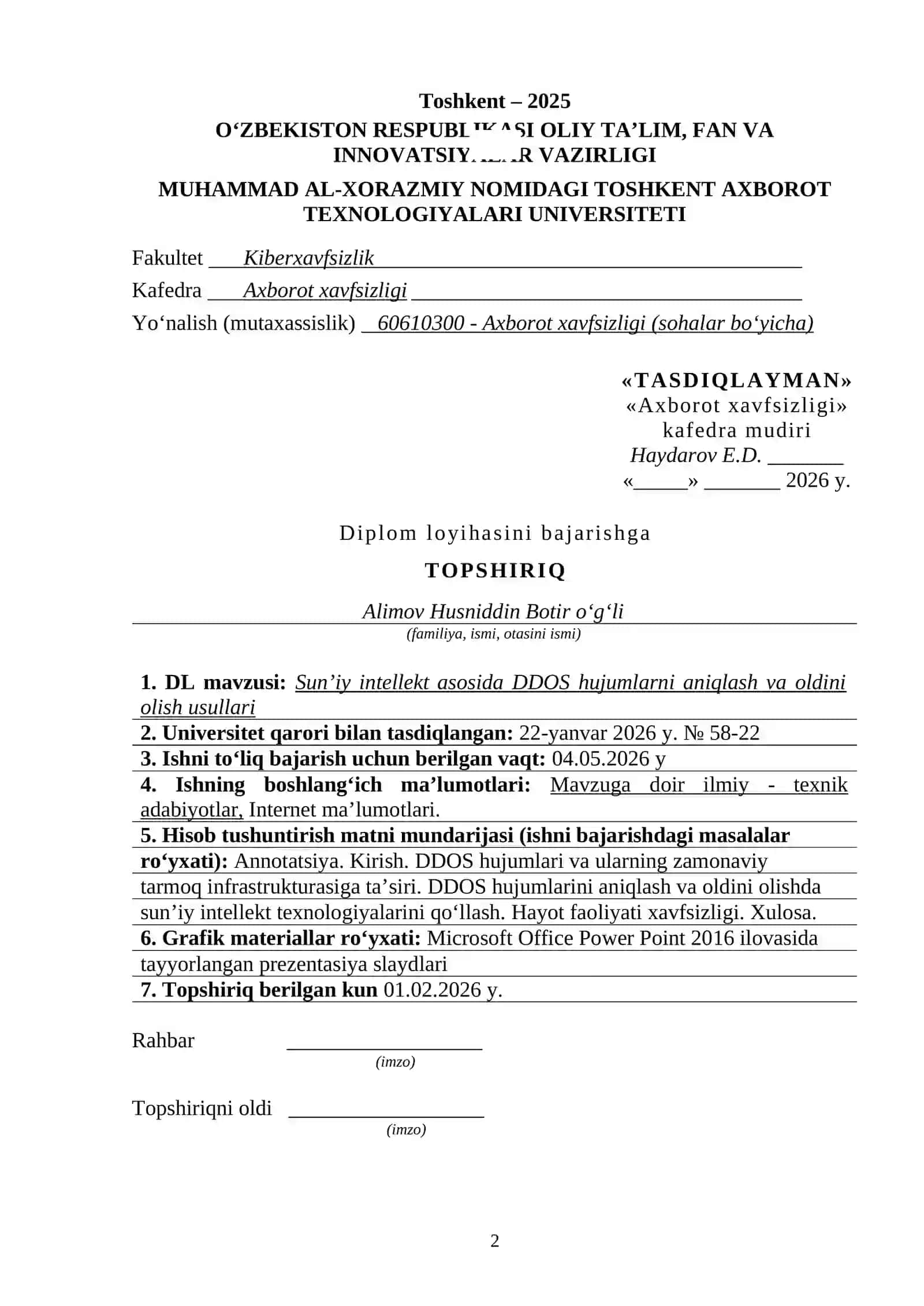 Sun’iy intellekt asosida DDOS hujumlarni aniqlash va oldini olish usullari 2