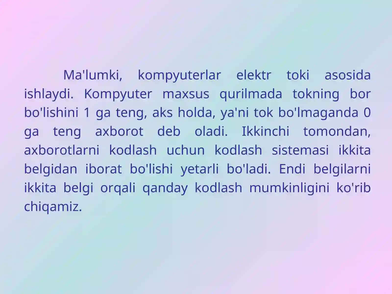 Axborotlarning kompyuterda tasvirlanishi 2