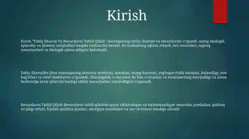 Tabiy Sharoit Va Resurslarni Tahlil Qilish 2