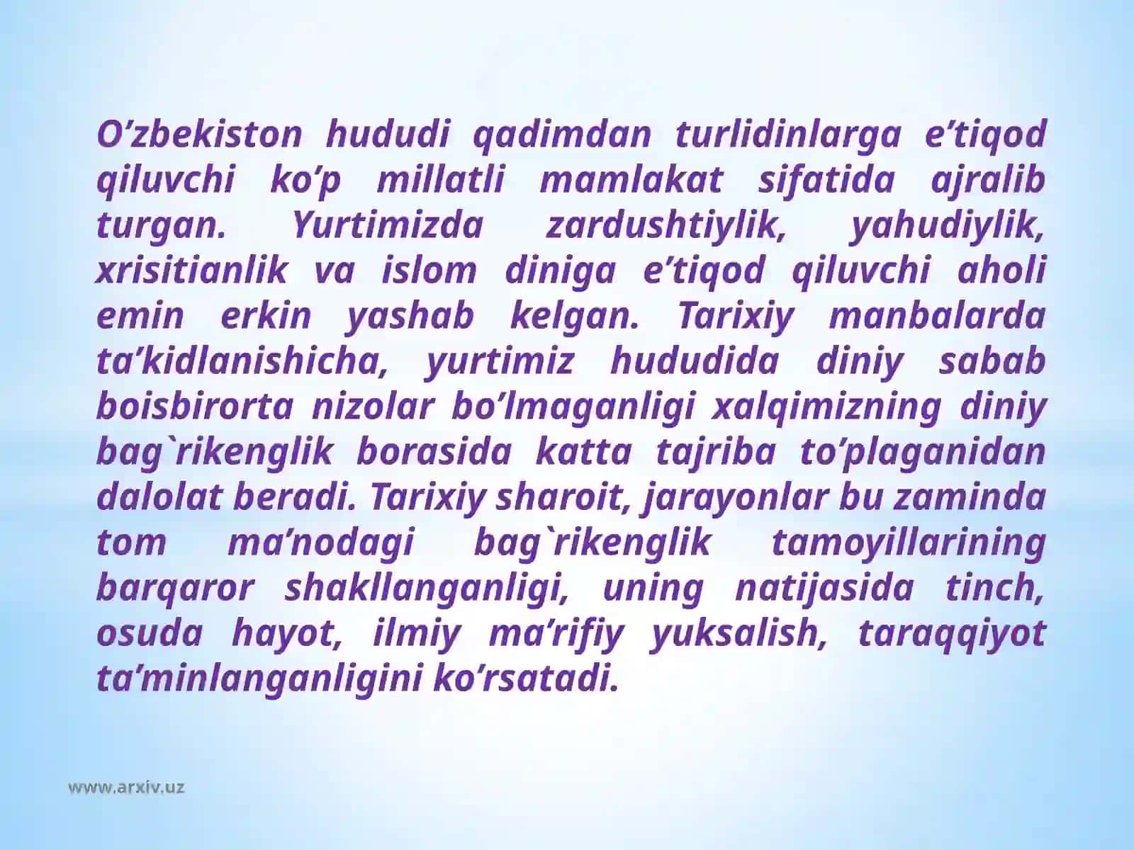 Diniy bag’rikenglik va millatlararo totuvlik 2