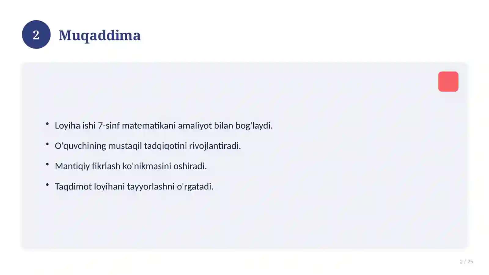 7-sinf matematika fanidan Loyiha ish 2
