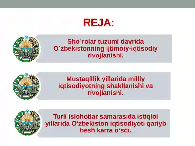 Oʻzbekiston iqtisodiyoti oʻrni va tarmoqlari 2