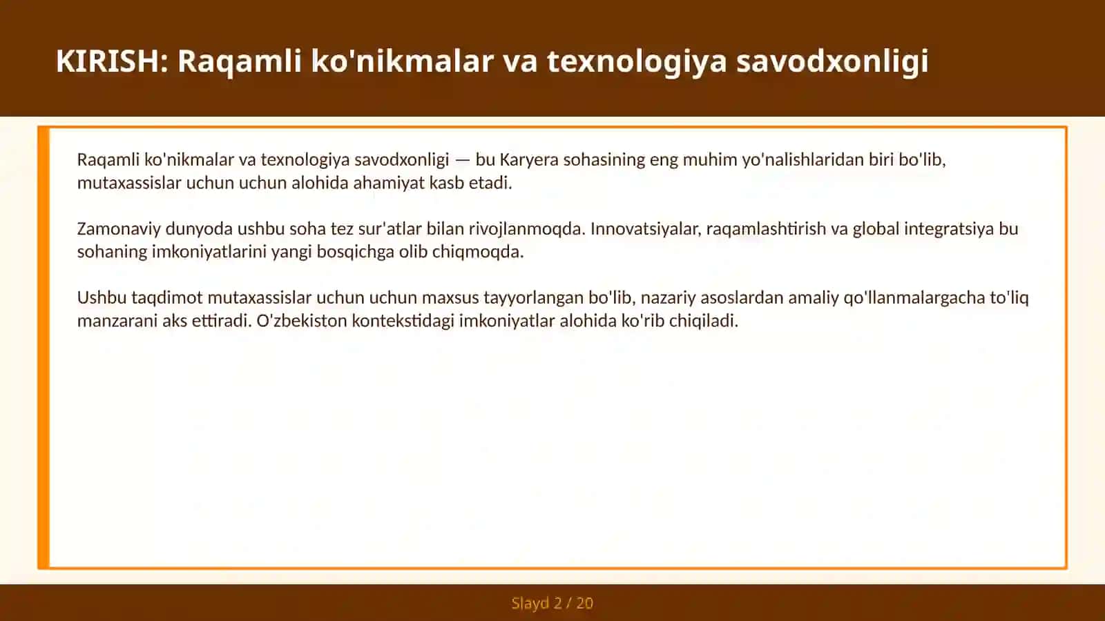 Raqamli ko'nikmalar va texnologiya savodxonligi 2